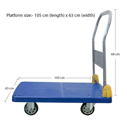EQUAL 500kg Capacity Plastic Foldable Platform Trolley For Heavy Weight/Material Handling Goods Trolley For Home, Office, Warehouse & Industries - 63cm x 105cm (5" Wheel/Blue) 