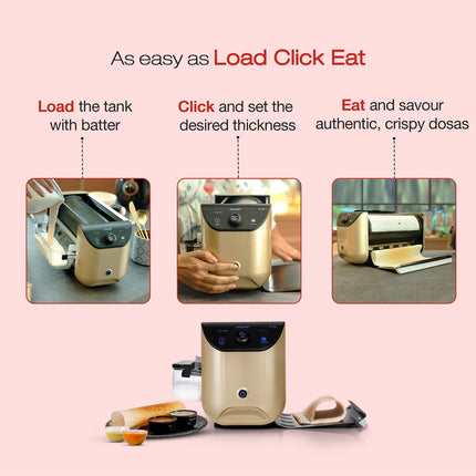 EVOCHEF EC Flip Automatic Dosa Maker, 1-Minute Dosas, 360° Food Grade Coated Roller, Easy Cooking Time & Thickness Control, Touch Controls, Compact & Portable, 1600W, 1 Year Warranty, Golden Beige 