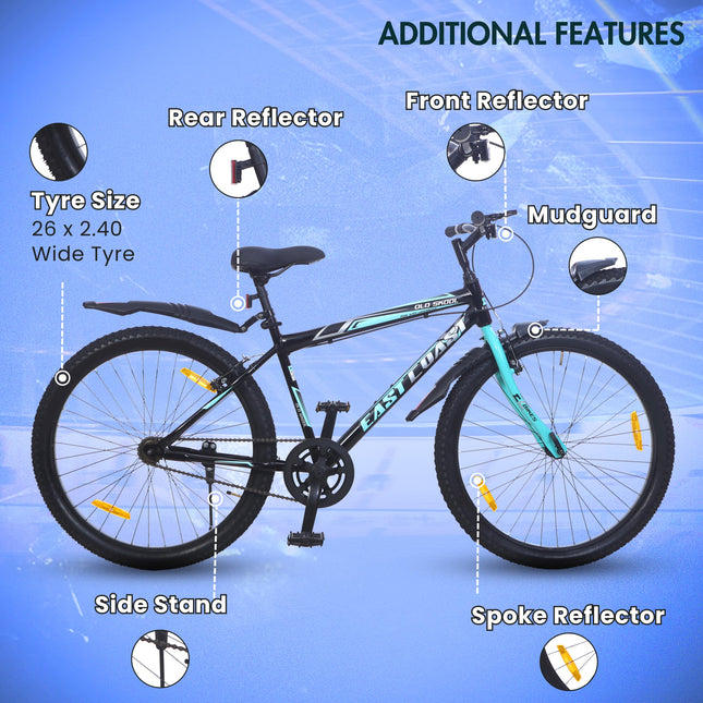 East Coast Old Skool Single Speed Cycle/Bicycle | 26T Mountain Cycle | Hardtail Cycle with 17 Inch Frame, V Brake Ideal for 13+ Years (Black), Unisex - Adult 