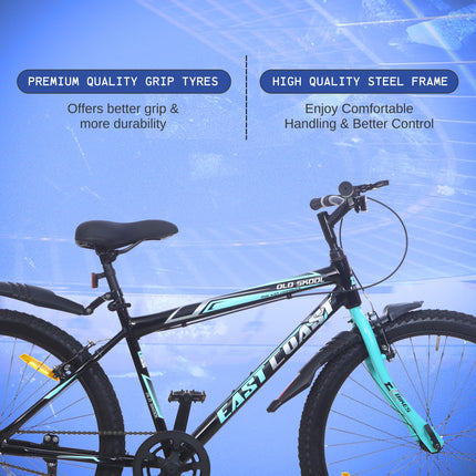 East Coast Old Skool Single Speed Cycle/Bicycle | 26T Mountain Cycle | Hardtail Cycle with 17 Inch Frame, V Brake Ideal for 13+ Years (Black), Unisex - Adult 