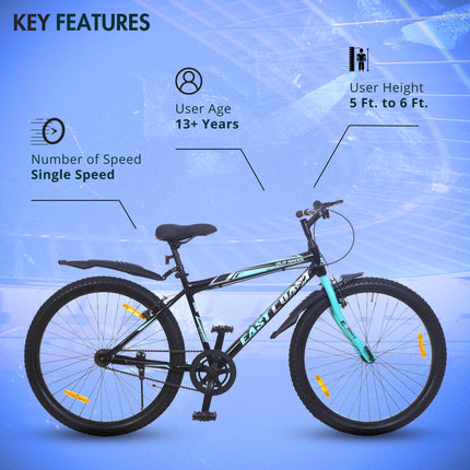 East Coast Old Skool Single Speed Cycle/Bicycle | 26T Mountain Cycle | Hardtail Cycle with 17 Inch Frame, V Brake Ideal for 13+ Years (Black), Unisex - Adult 