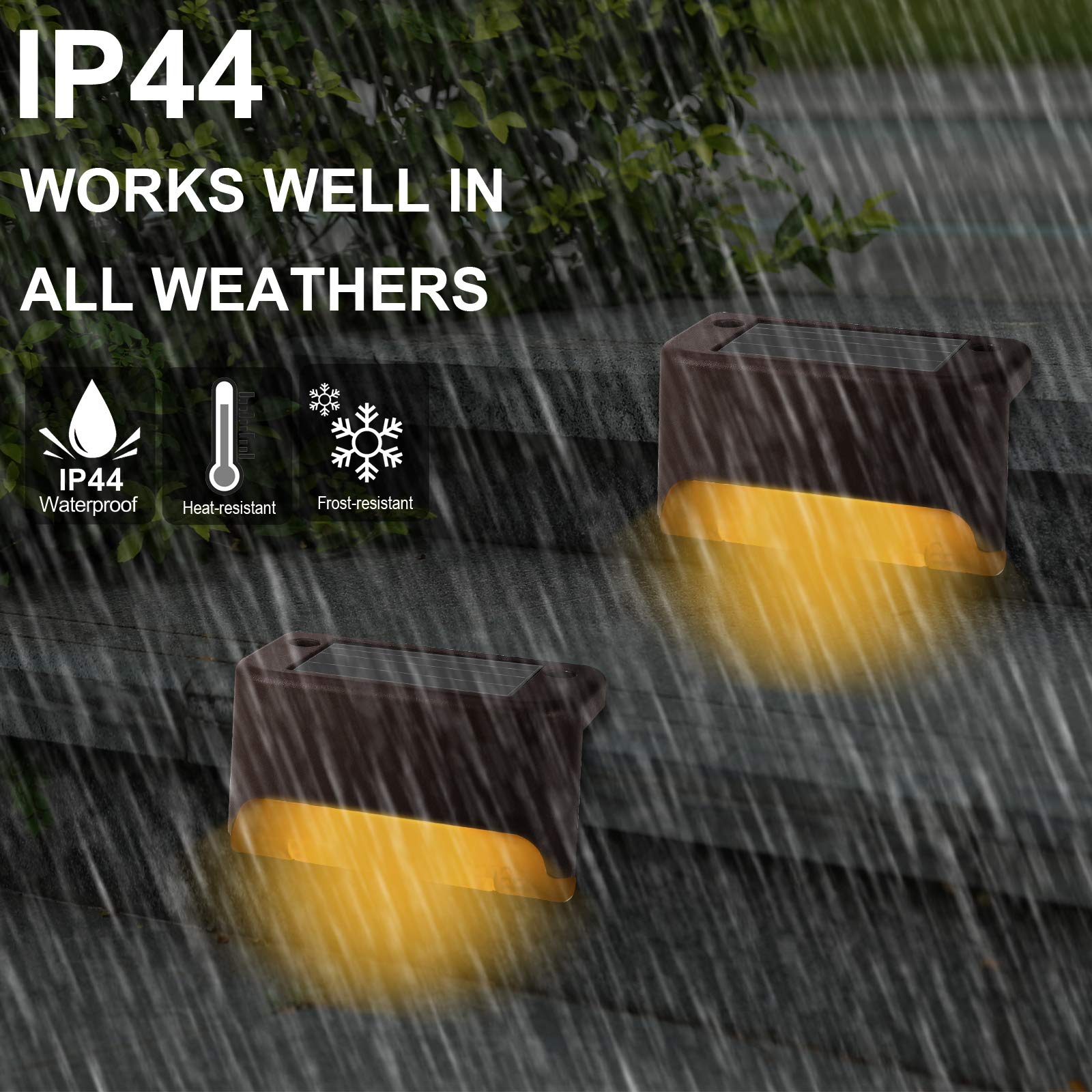 Ecurfu Solar Deck Lights Outdoor, 6 Pack Led Solar Step Light ABS Waterproof for Outdoor Deck, Stairs, Fence, Yard, Patio, Path and Driveway (Warm White) 