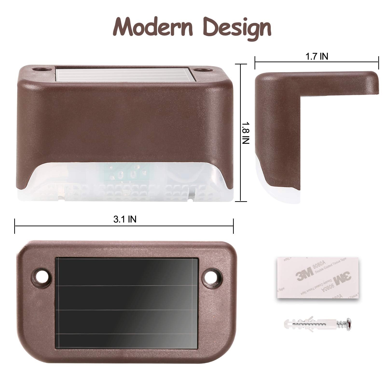 Ecurfu Solar Deck Lights Outdoor, 6 Pack Led Solar Step Light ABS Waterproof for Outdoor Deck, Stairs, Fence, Yard, Patio, Path and Driveway (Warm White) 