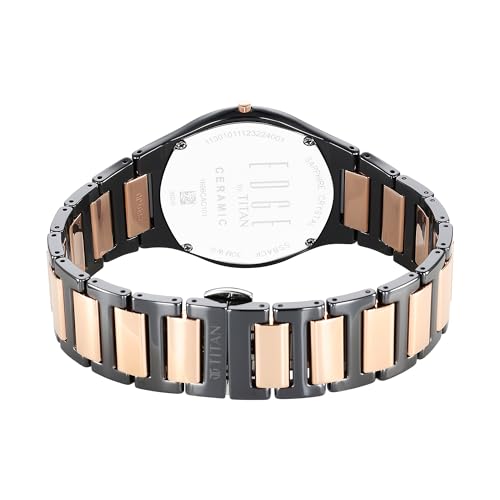 Edge Titan Ceramic Dress Watch Diamonds Quartz Analog Black Dial Two Tone Strap 