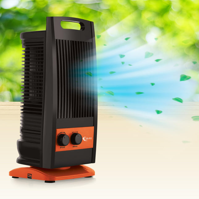Ekvira Portable Fan NEW: Boosted Air Flow| 120° Wide Oscillation for Table, Kitchen, Home, Office| Air Cooler Without Water| 1.2ft Height| Includes USB Mobile Charging Ports -Black 