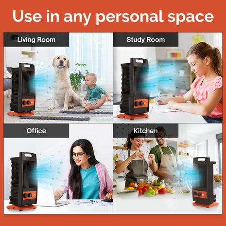 Ekvira Portable Fan NEW: Boosted Air Flow| 120° Wide Oscillation for Table, Kitchen, Home, Office| Air Cooler Without Water| 1.2ft Height| Includes USB Mobile Charging Ports -Black 