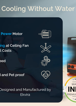 Ekvira Portable Fan NEW: Boosted Air Flow| 120° Wide Oscillation for Table, Kitchen, Home, Office| Air Cooler Without Water| 1.2ft Height| Includes USB Mobile Charging Ports -Black 