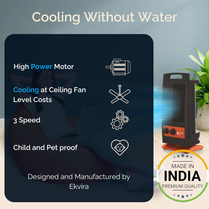 Ekvira Portable Fan NEW: Boosted Air Flow| 120° Wide Oscillation for Table, Kitchen, Home, Office| Air Cooler Without Water| 1.2ft Height| Includes USB Mobile Charging Ports -Black 