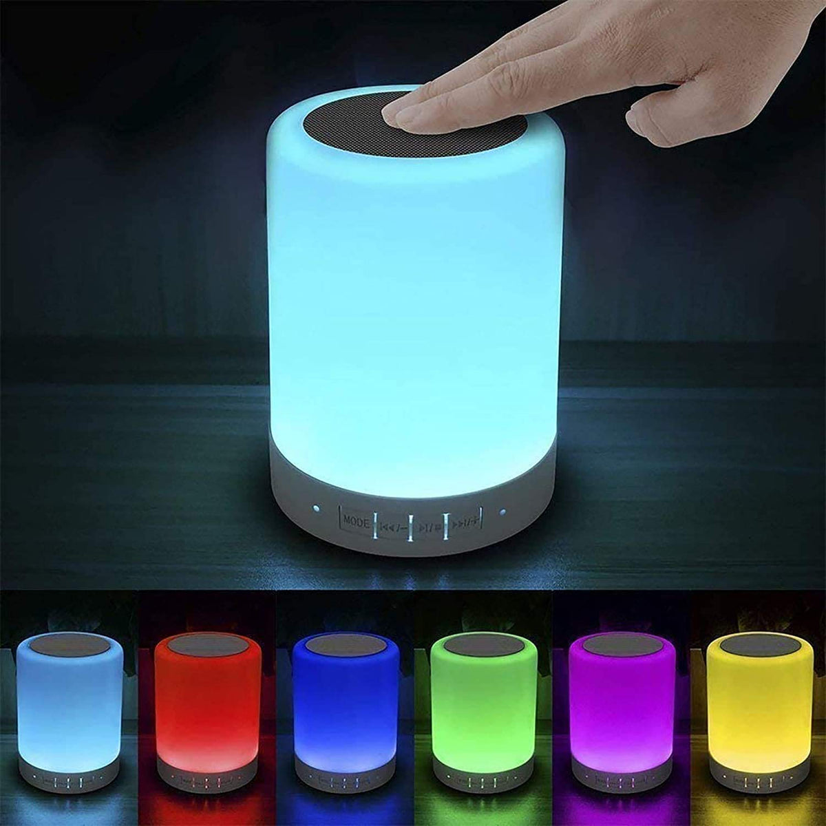 Elecstars Touch Bedside Lamp - with Bluetooth Speaker, Dimmable Color Night Light, with Smart Touch Control - white 