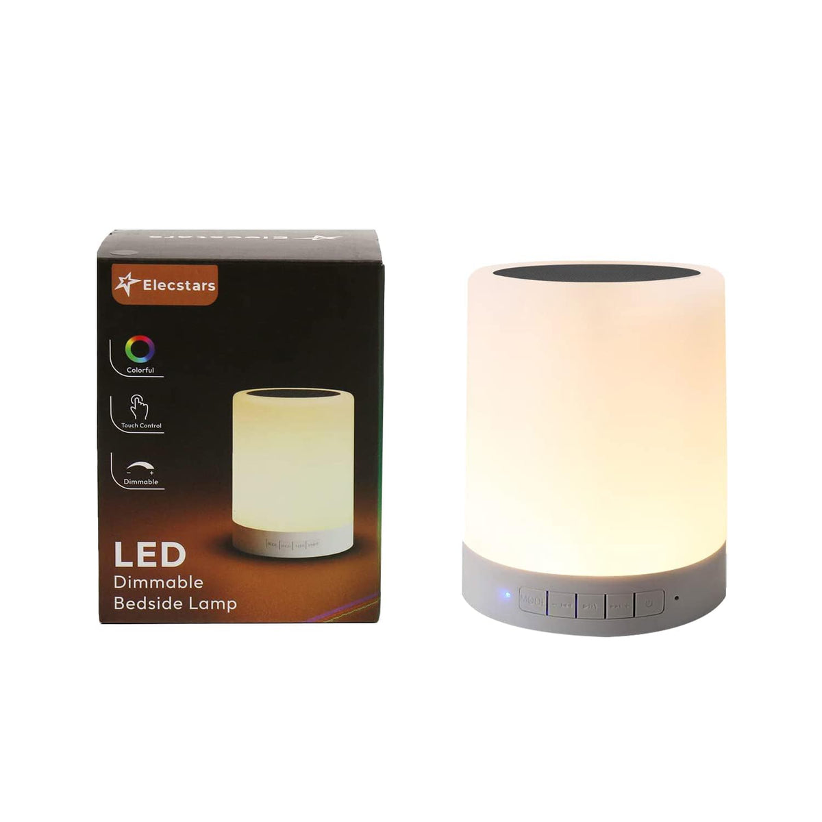 Elecstars Touch Bedside Lamp - with Bluetooth Speaker, Dimmable Color Night Light, with Smart Touch Control - white 
