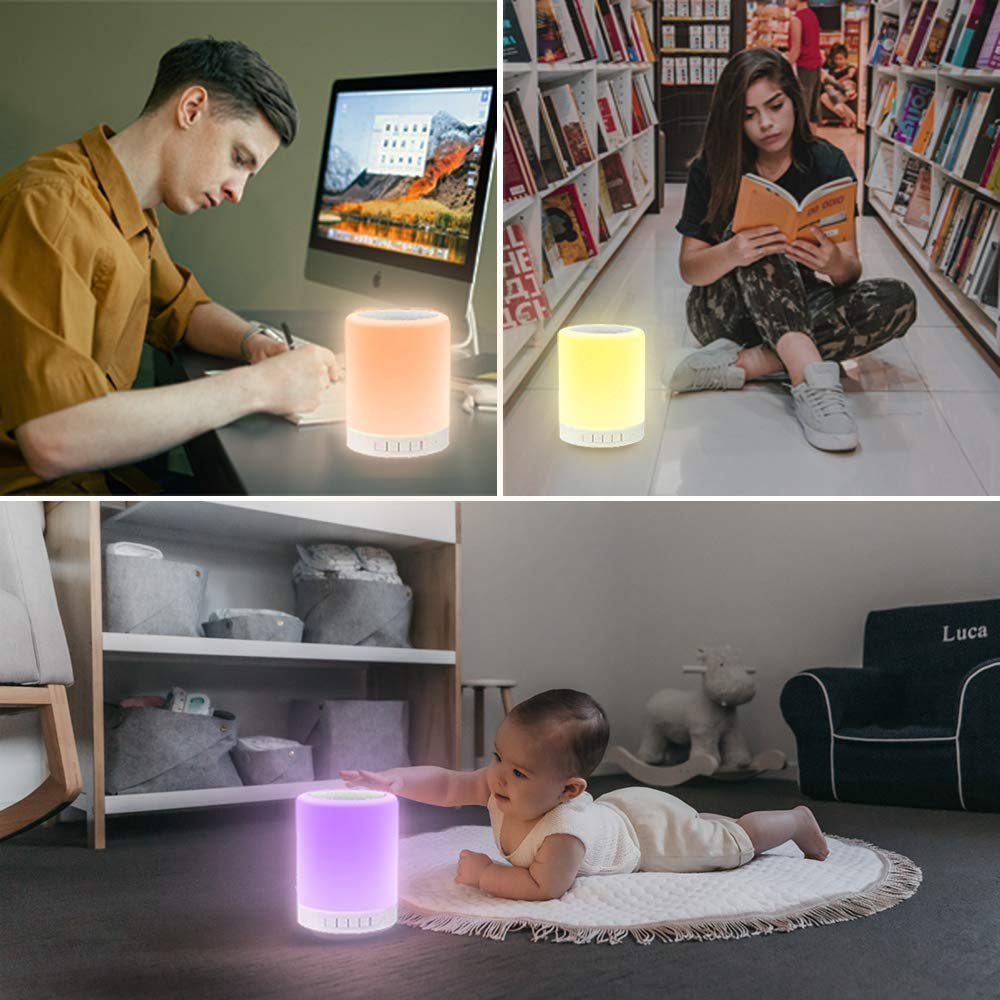 Elecstars Touch Bedside Lamp - with Bluetooth Speaker, Dimmable Color Night Light, with Smart Touch Control - white 