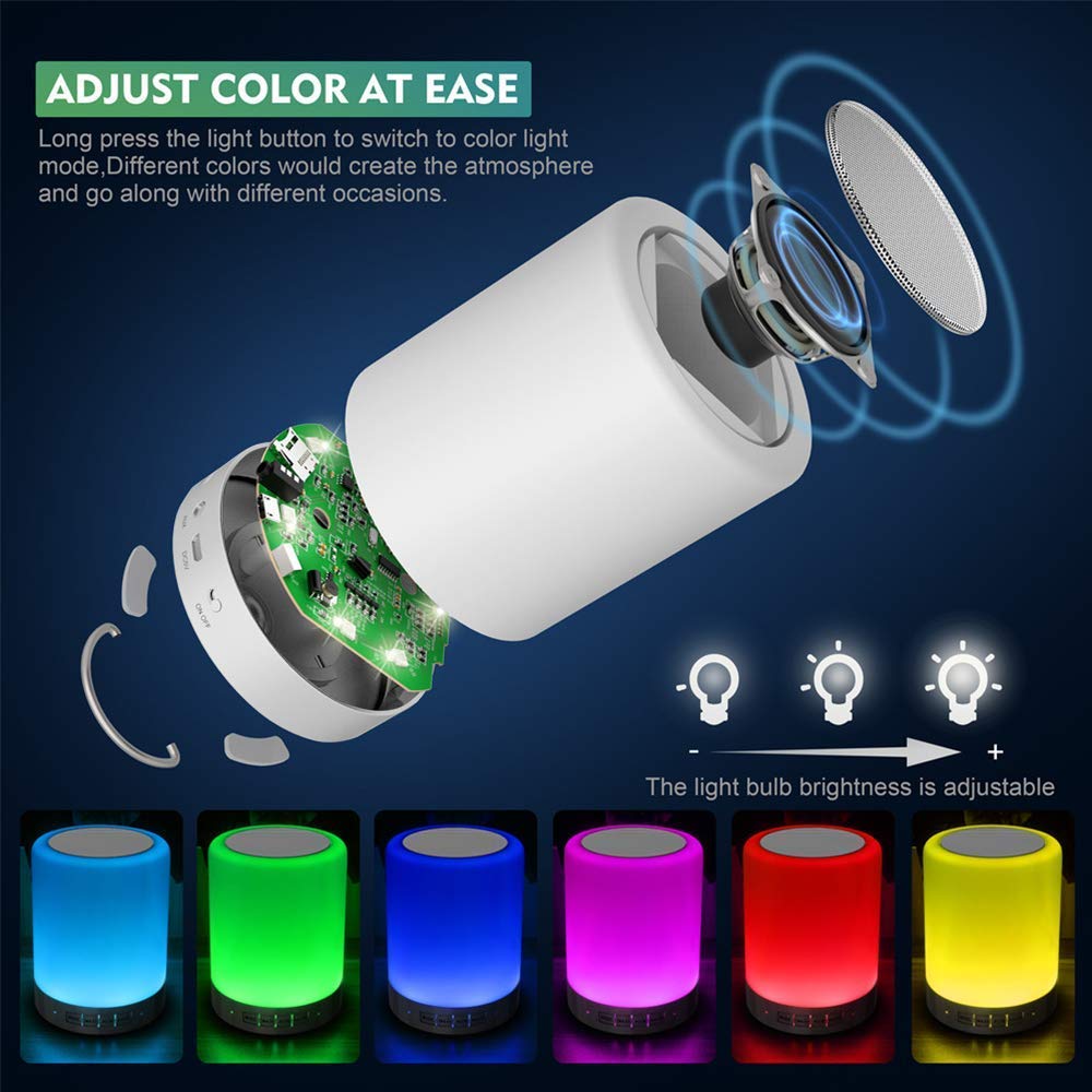 Elecstars Touch Bedside Lamp - with Bluetooth Speaker, Dimmable Color Night Light, with Smart Touch Control - white 