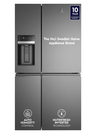 Electrolux 680L Frost Free Inverter French Door Refrigerator, TasteSealFlex, TwinTech Cooling System, Glossy Dark Grey Stainless Steel, UltimateTaste 900, EQE6879A-B 