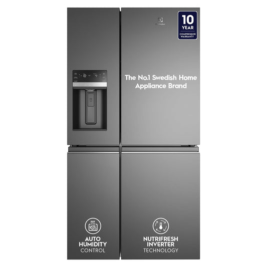 Electrolux 680L Frost Free Inverter French Door Refrigerator, TasteSealFlex, TwinTech Cooling System, Glossy Dark Grey Stainless Steel, UltimateTaste 900, EQE6879A-B 