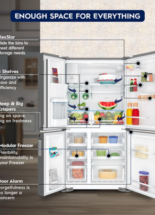 Electrolux 680L Frost Free Inverter French Door Refrigerator, TasteSealFlex, TwinTech Cooling System, Glossy Dark Grey Stainless Steel, UltimateTaste 900, EQE6879A-B 