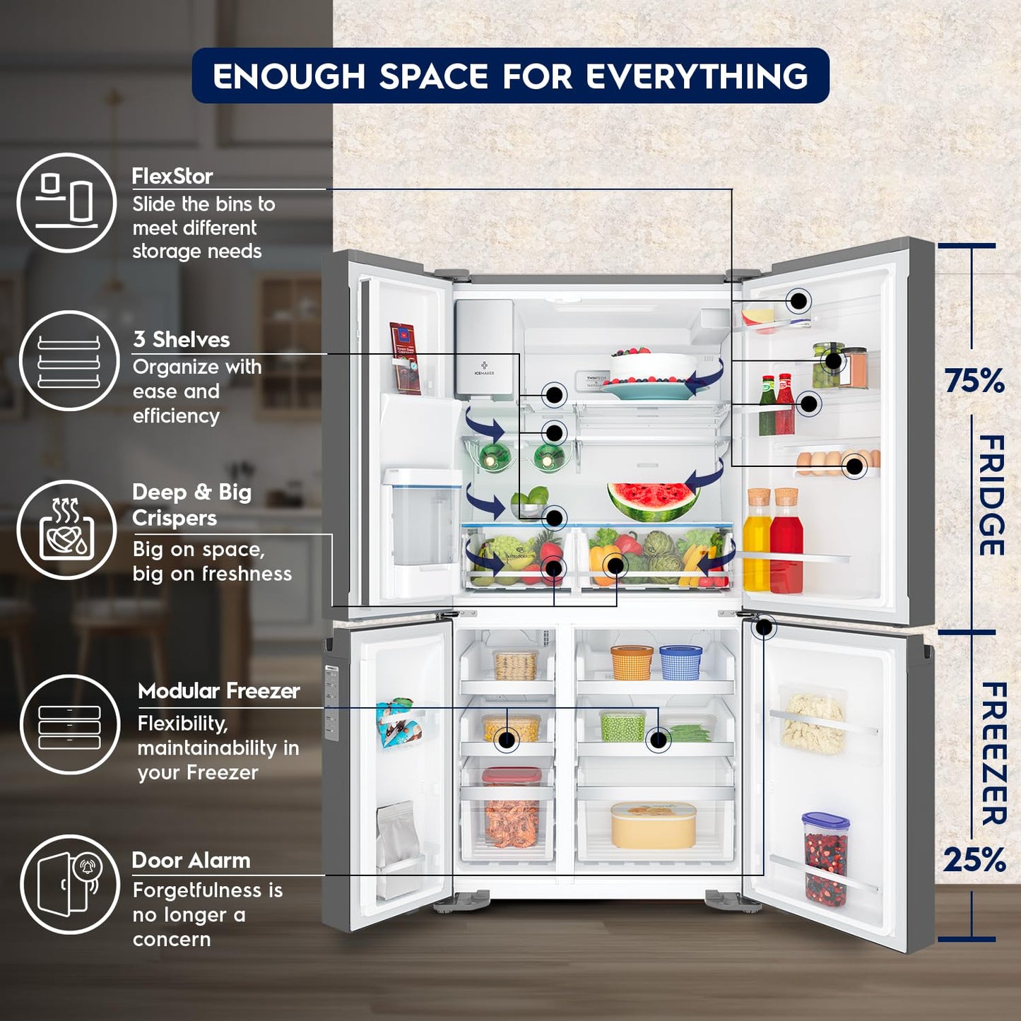 Electrolux 680L Frost Free Inverter French Door Refrigerator, TasteSealFlex, TwinTech Cooling System, Glossy Dark Grey Stainless Steel, UltimateTaste 900, EQE6879A-B 