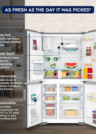Electrolux 680L Frost Free Inverter French Door Refrigerator, TasteSealFlex, TwinTech Cooling System, Glossy Dark Grey Stainless Steel, UltimateTaste 900, EQE6879A-B 