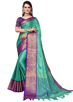 "Elegant Cotton Silk Saree with Woven Zari Work, Traditional Mysore Silk Design, Regular Wear for Women" (REXONA PURPLE) 