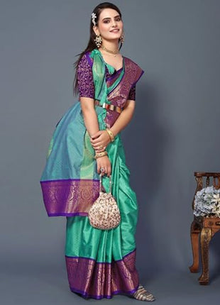 "Elegant Cotton Silk Saree with Woven Zari Work, Traditional Mysore Silk Design, Regular Wear for Women" (REXONA PURPLE) 