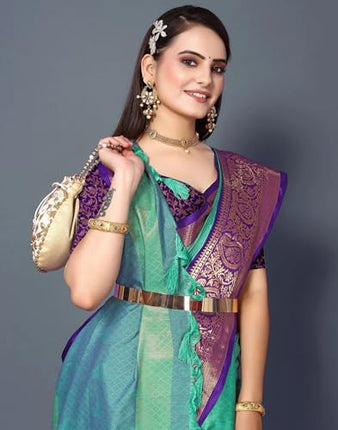 "Elegant Cotton Silk Saree with Woven Zari Work, Traditional Mysore Silk Design, Regular Wear for Women" (REXONA PURPLE) 