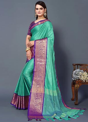 "Elegant Cotton Silk Saree with Woven Zari Work, Traditional Mysore Silk Design, Regular Wear for Women" (REXONA PURPLE) 
