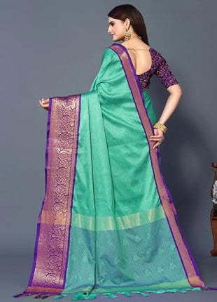 "Elegant Cotton Silk Saree with Woven Zari Work, Traditional Mysore Silk Design, Regular Wear for Women" (REXONA PURPLE) 