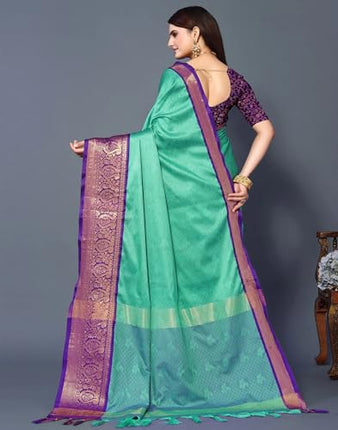 "Elegant Cotton Silk Saree with Woven Zari Work, Traditional Mysore Silk Design, Regular Wear for Women" (REXONA PURPLE) 