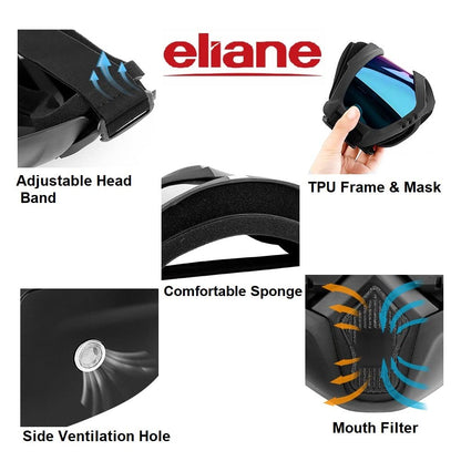 Eliane Goggle Mask Anti Scratch Uv Protective Face & Eyewear Windproof Dirt Shield with Soft Foam Padded Detachable Mouth Filter for Cycling Bike Off Road Racing Ride Unisex (Rainbow Visor), Erin 