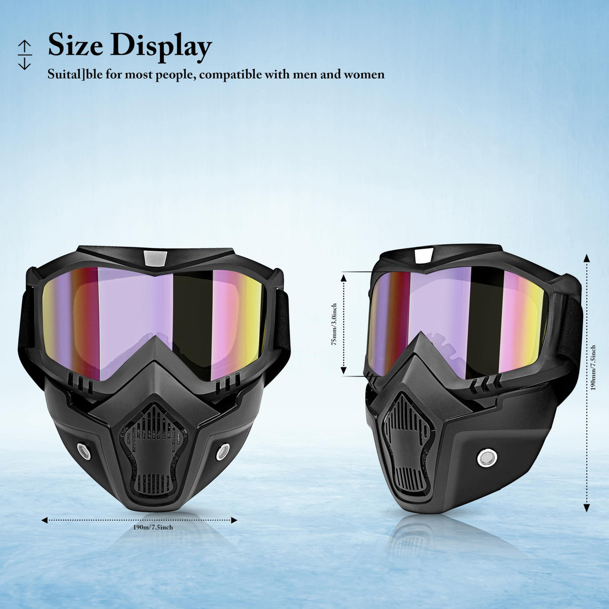 Eliane Goggle Mask Anti Scratch Uv Protective Face & Eyewear Windproof Dirt Shield with Soft Foam Padded Detachable Mouth Filter for Cycling Bike Off Road Racing Ride Unisex (Rainbow Visor), Erin 