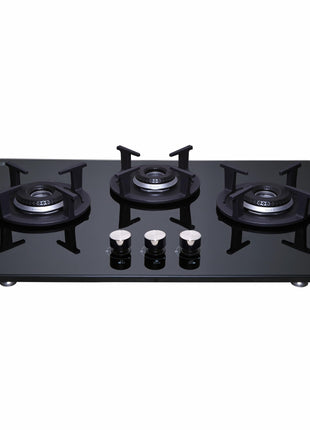 Elica 60cm 3 Burner Auto Ignition Hob | RG FLEXI HCT 360 DX LOTUS BK | Italian Sabaf Burners & Valves | Cast Iron Pan Support | Scratch-Resistant Black Glass | 2 Yr Warranty 