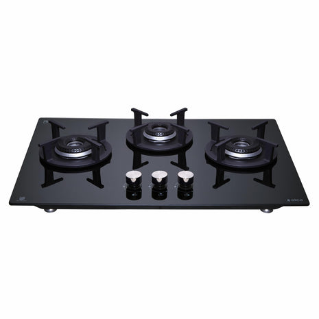 Elica 60cm 3 Burner Auto Ignition Hob | RG FLEXI HCT 360 DX LOTUS BK | Italian Sabaf Burners & Valves | Cast Iron Pan Support | Scratch-Resistant Black Glass | 2 Yr Warranty 