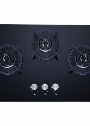 Elica 60cm 3 Burner Auto Ignition Hob | RG FLEXI HCT 360 DX LOTUS BK | Italian Sabaf Burners & Valves | Cast Iron Pan Support | Scratch-Resistant Black Glass | 2 Yr Warranty 