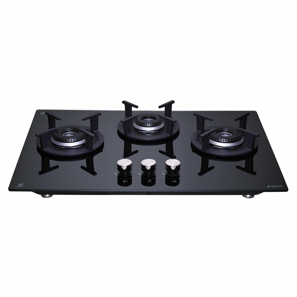 Elica 60cm 3 Burner Auto Ignition Hob | RG FLEXI HCT 360 DX LOTUS BK | Italian Sabaf Burners & Valves | Cast Iron Pan Support | Scratch-Resistant Black Glass | 2 Yr Warranty 