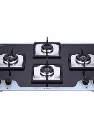 Elica 70cm 4 Burner Auto Ignition Hob | FLEXI HCT 470 DX LOTUS BK DUAL TONE | SABAF Burners | Cast Iron Pan Support | Dual Tone 8mm Toughened Glass | 5-Year Glass & Valve Warranty | Black 