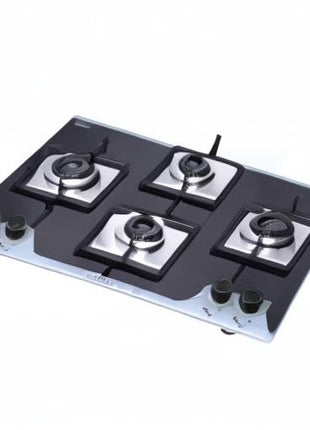 Elica 70cm 4 Burner Auto Ignition Hob | FLEXI HCT 470 DX LOTUS BK DUAL TONE | SABAF Burners | Cast Iron Pan Support | Dual Tone 8mm Toughened Glass | 5-Year Glass & Valve Warranty | Black 
