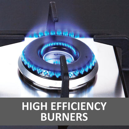 Elica 70cm 4 Burner Auto Ignition Hob | FLEXI HCT 470 DX LOTUS BK DUAL TONE | SABAF Burners | Cast Iron Pan Support | Dual Tone 8mm Toughened Glass | 5-Year Glass & Valve Warranty | Black 