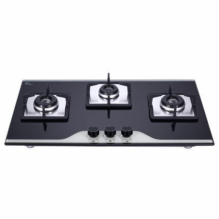 Elica 75cm 3 Burner Auto Ignition Hob | FLEXI HCT 375 DX LOTUS BK DUAL TONE | SABAF Burners | Cast Iron Pan Support | Dual Tone 8mm Toughened Glass | 5-Year Glass & Valve Warranty | Black 