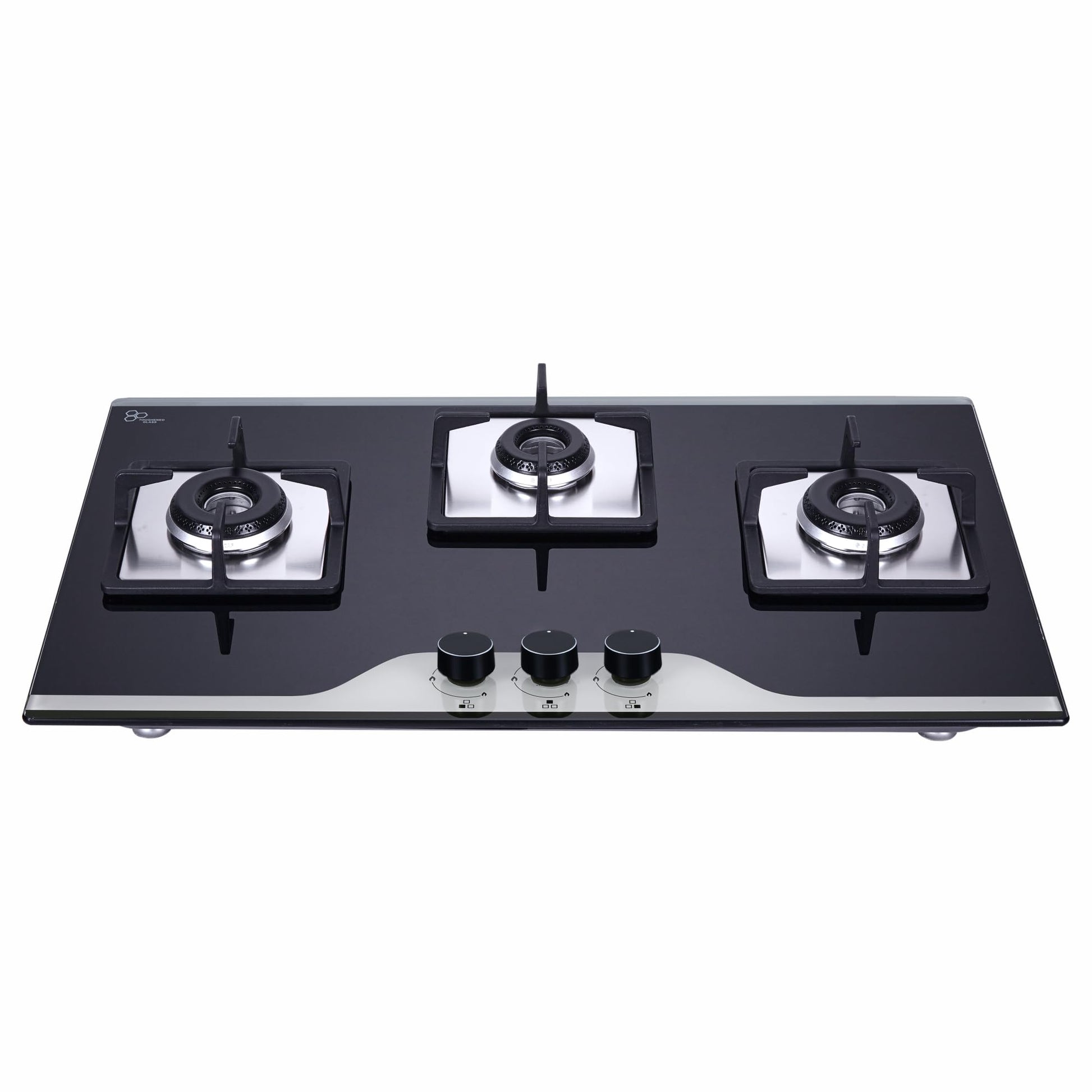 Elica 75cm 3 Burner Auto Ignition Hob | FLEXI HCT 375 DX LOTUS BK DUAL TONE | SABAF Burners | Cast Iron Pan Support | Dual Tone 8mm Toughened Glass | 5-Year Glass & Valve Warranty | Black 