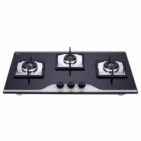 Elica 75cm 3 Burner Auto Ignition Hob | FLEXI HCT 375 DX LOTUS BK DUAL TONE | SABAF Burners | Cast Iron Pan Support | Dual Tone 8mm Toughened Glass | 5-Year Glass & Valve Warranty | Black 