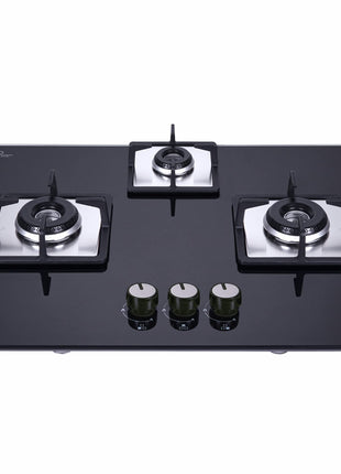 Elica Hob 3 Burner Auto Ignition Built-In Hob or Hobtop| Sabaf Italian Burners | Toughened Glass Top | 5 Yrs Warranty on Glass & Valves | 2 Yrs Comprehensive | Flexi Hct 360 Dx Lotus Bk, Black 