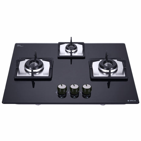 Elica Hob 3 Burner Auto Ignition Built-In Hob or Hobtop| Sabaf Italian Burners | Toughened Glass Top | 5 Yrs Warranty on Glass & Valves | 2 Yrs Comprehensive | Flexi Hct 360 Dx Lotus Bk, Black 