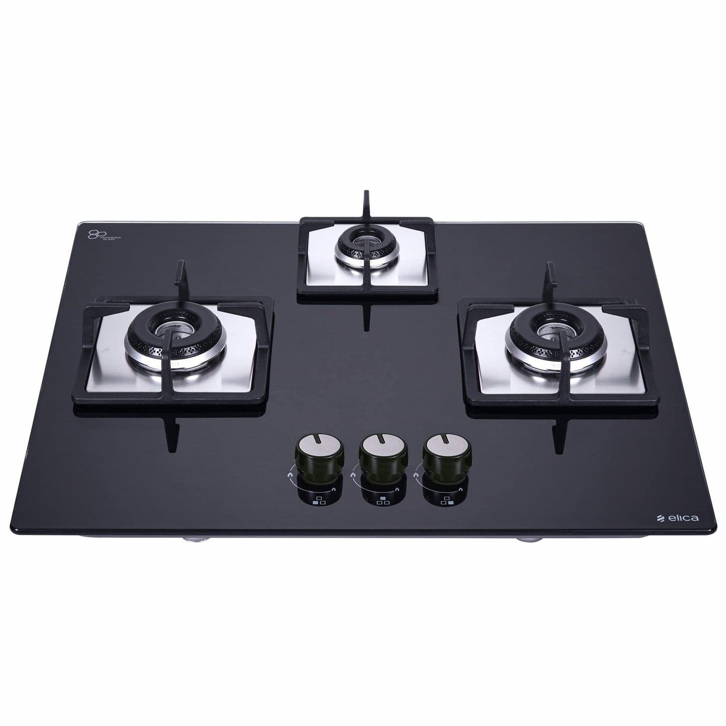 Elica Hob 3 Burner Auto Ignition Built-In Hob or Hobtop| Sabaf Italian Burners | Toughened Glass Top | 5 Yrs Warranty on Glass & Valves | 2 Yrs Comprehensive | Flexi Hct 360 Dx Lotus Bk, Black 