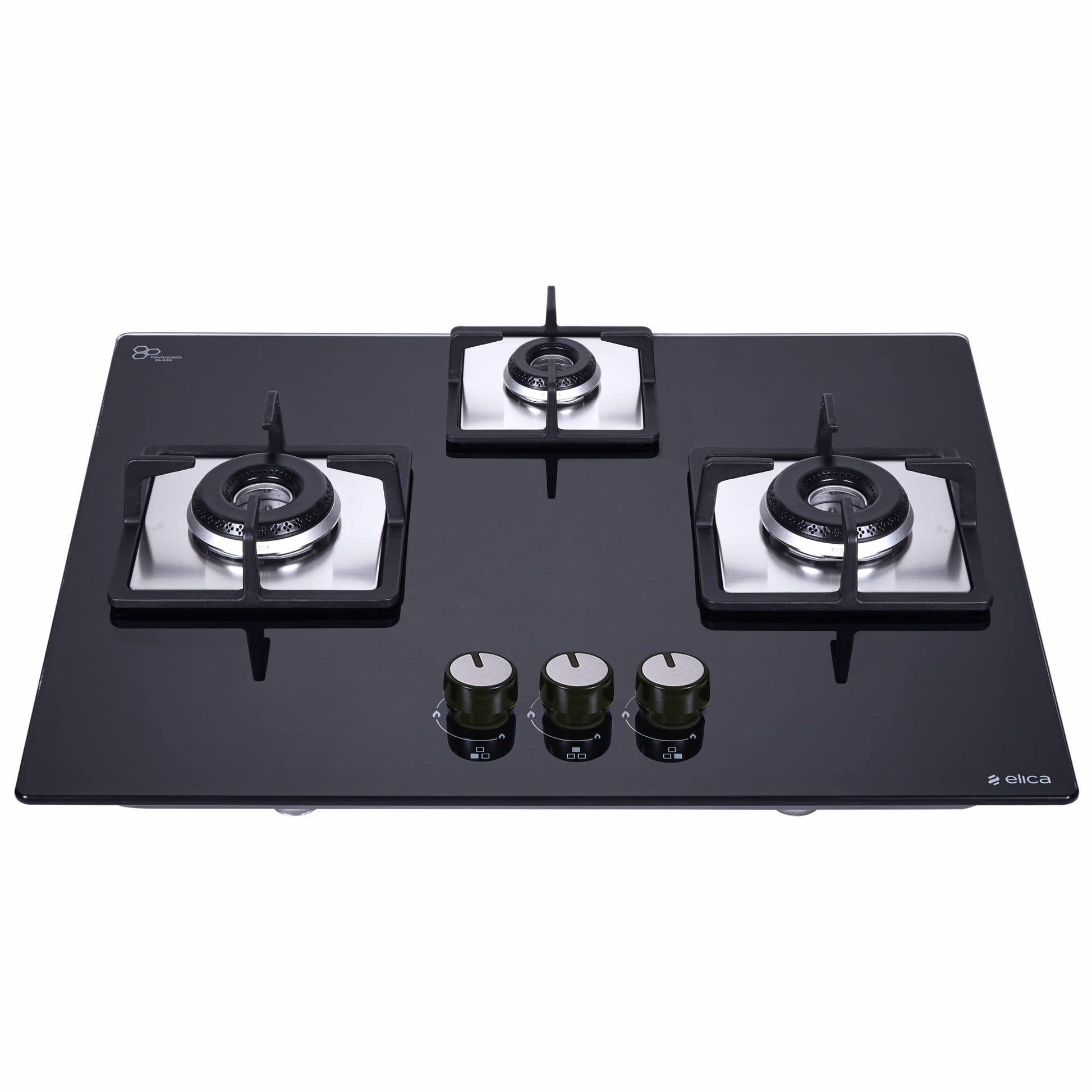Elica Hob 3 Burner Auto Ignition Built-In Hob or Hobtop| Sabaf Italian Burners | Toughened Glass Top | 5 Yrs Warranty on Glass & Valves | 2 Yrs Comprehensive | Flexi Hct 360 Dx Lotus Bk, Black 
