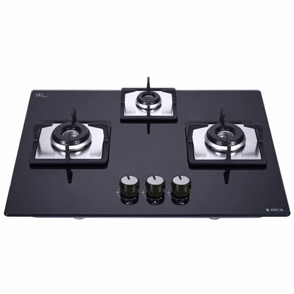 Elica Hob 3 Burner Auto Ignition Built-In Hob or Hobtop| Sabaf Italian Burners | Toughened Glass Top | 5 Yrs Warranty on Glass & Valves | 2 Yrs Comprehensive | Flexi Hct 360 Dx Lotus Bk, Black 