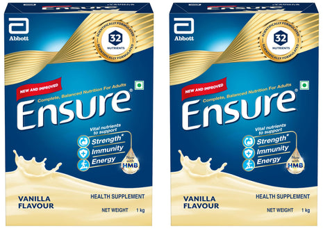 Ensure Complete, Balanced Nutrition Drink For Adults 1kg, Vanilla Flavour, Now With A Special Ingredient HMB And 32 Essential Nutrients To Help Build & Protect Muscle Strength (Pack of 2) 