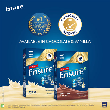 Ensure Complete, Balanced Nutrition Drink For Adults 1kg, Vanilla Flavour, Now With A Special Ingredient HMB And 32 Essential Nutrients To Help Build & Protect Muscle Strength (Pack of 2) 