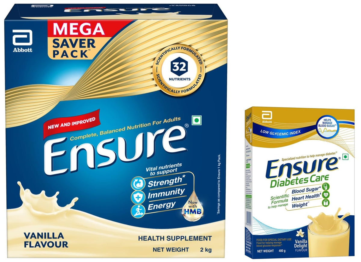 Ensure Complete & Balanced Nutrition Drink For Adults 2kg, Vanilla Flavour & Ensure Diabetes Care Nutrition to Help Control Blood Sugar Levels- Vanilla 400g Box 