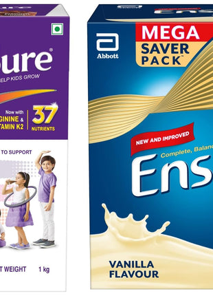 Ensure Complete & Balanced Nutrition Drink For Adults 2kg, Vanilla Flavour & Pediasure Health and Nutrition Drink Powder 1kg, Premium Chocolate Flavour Value Pack 
