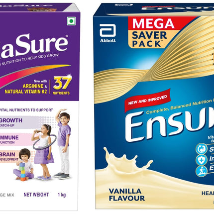Ensure Complete & Balanced Nutrition Drink For Adults 2kg, Vanilla Flavour & Pediasure Health and Nutrition Drink Powder 1kg, Premium Chocolate Flavour Value Pack 