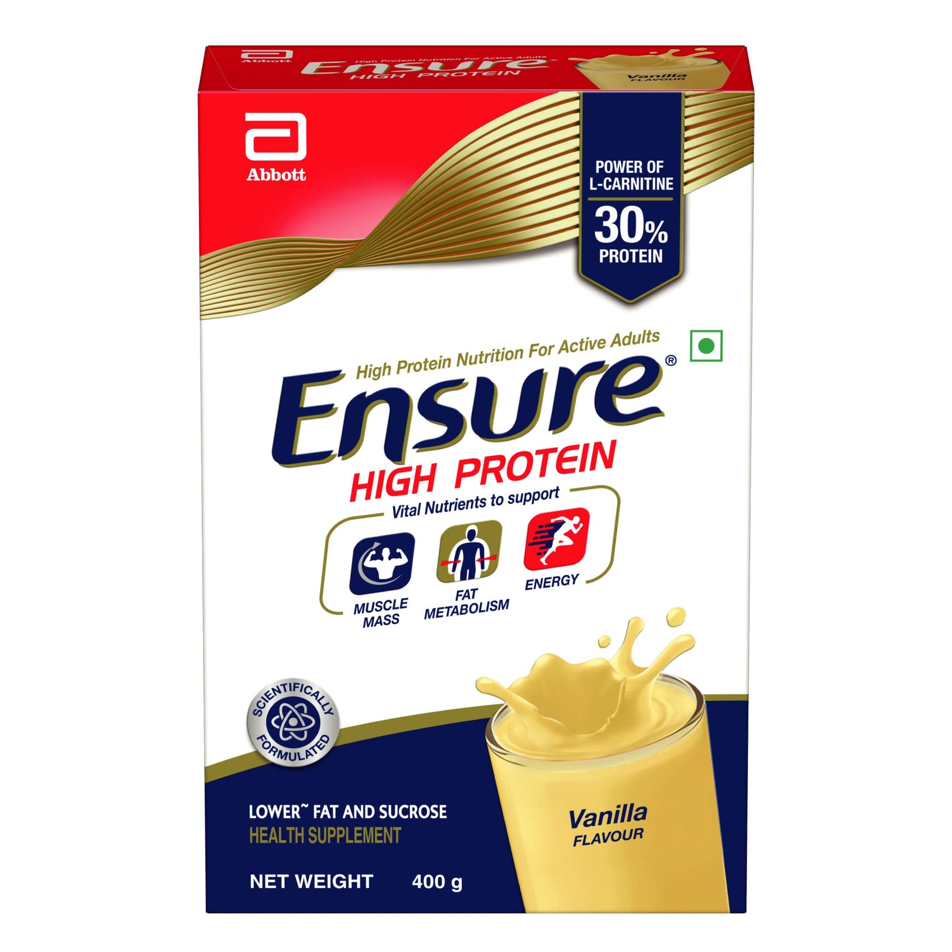 Ensure High Protein Drink for Physically Active Adults - Vanilla 400g, Red 